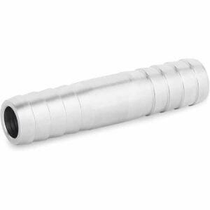 3/8 Inch to 3/8 Inch Stainless Steel Hose Barb Fitting to Splice Rubber Hose Side Angle View
