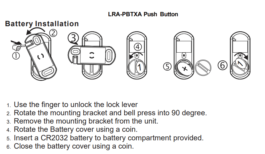 LRA-PBTX Wireless Push Button Battery Removal