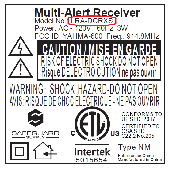 LRA-DCRX Electronics Rating Label
