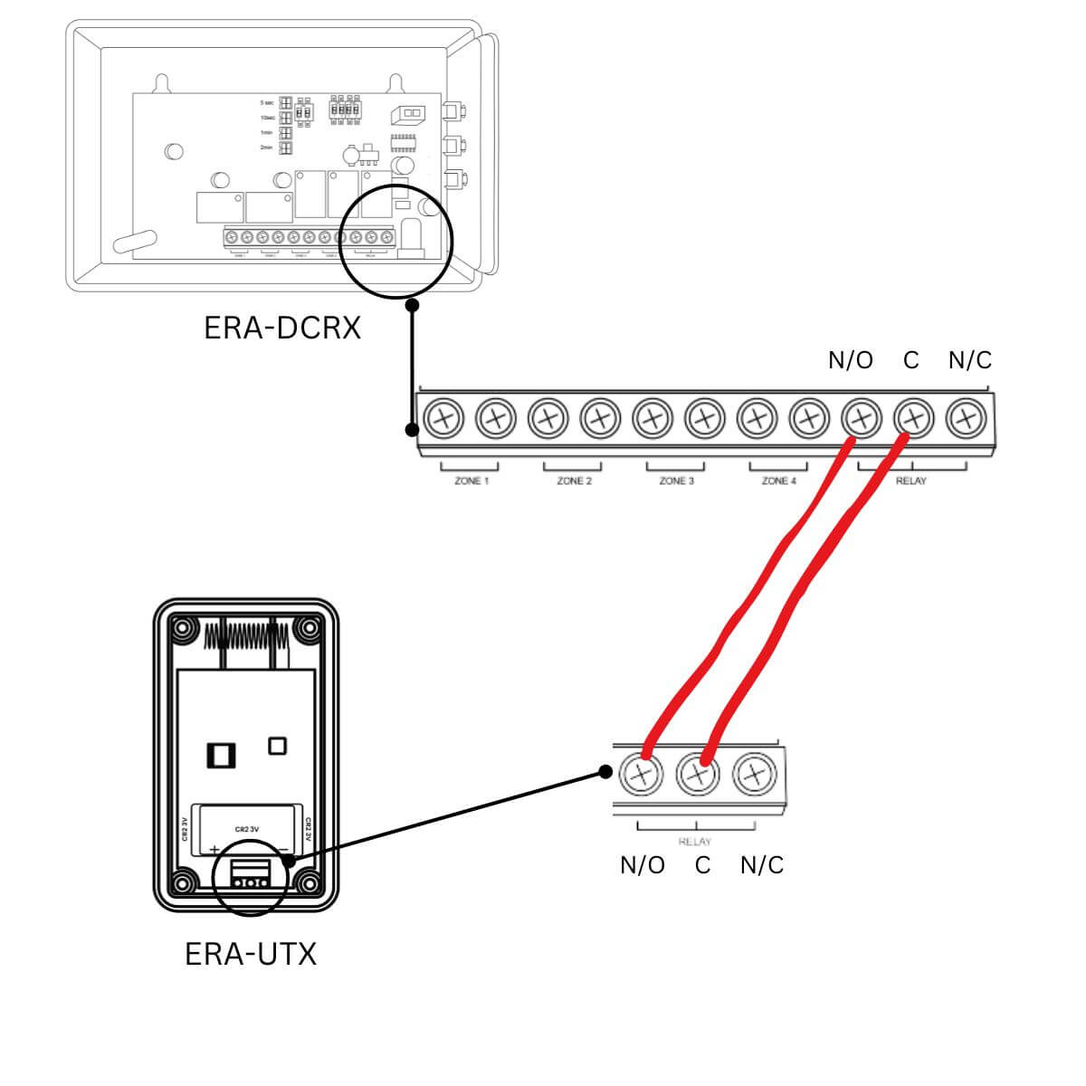 UTX wired to DCRX relay