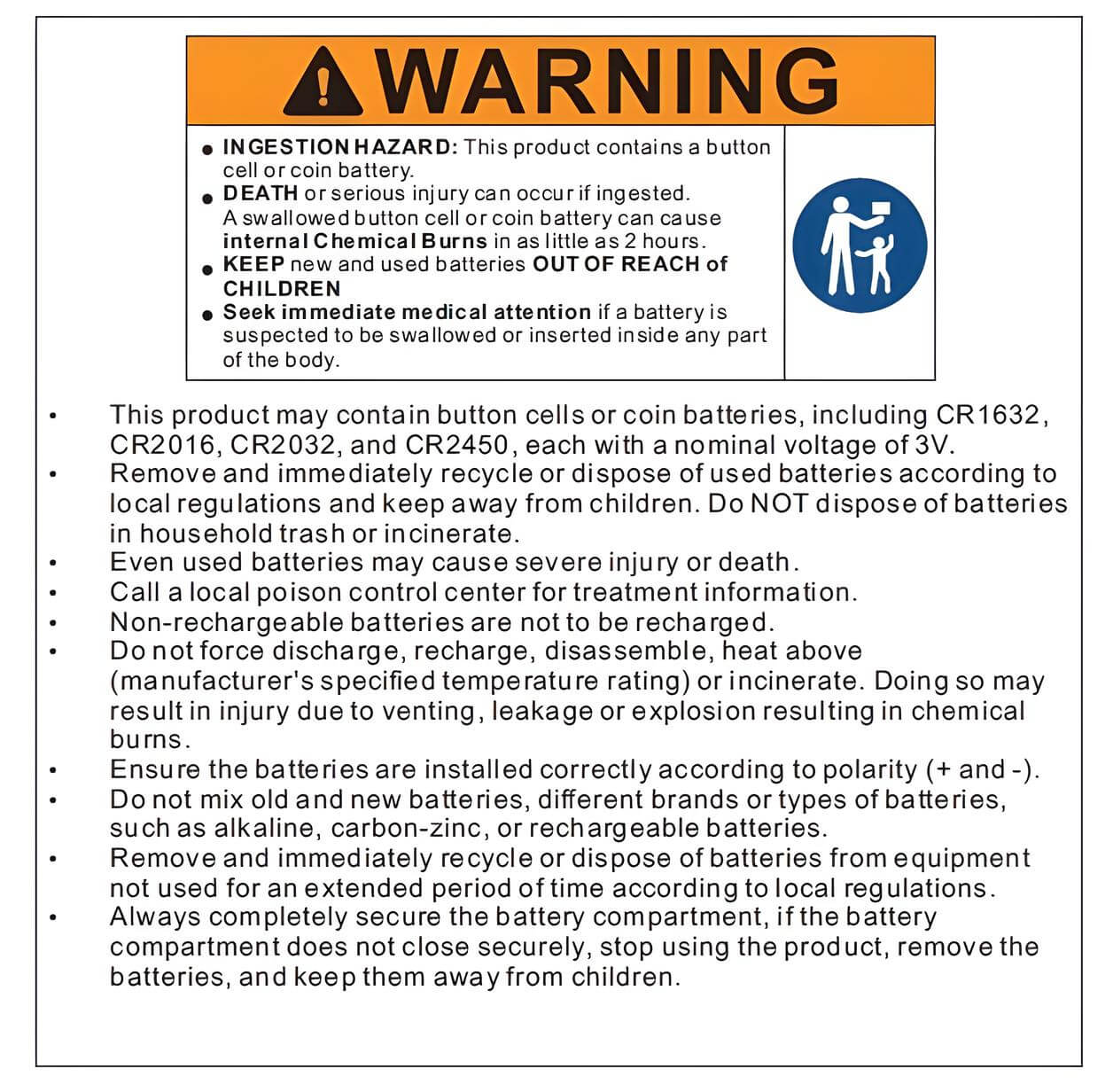 Warning for Button Battery Label and Text