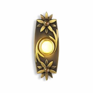 DH1641L Brass Lighted Doorbell Button With Florals on Top and Bottom