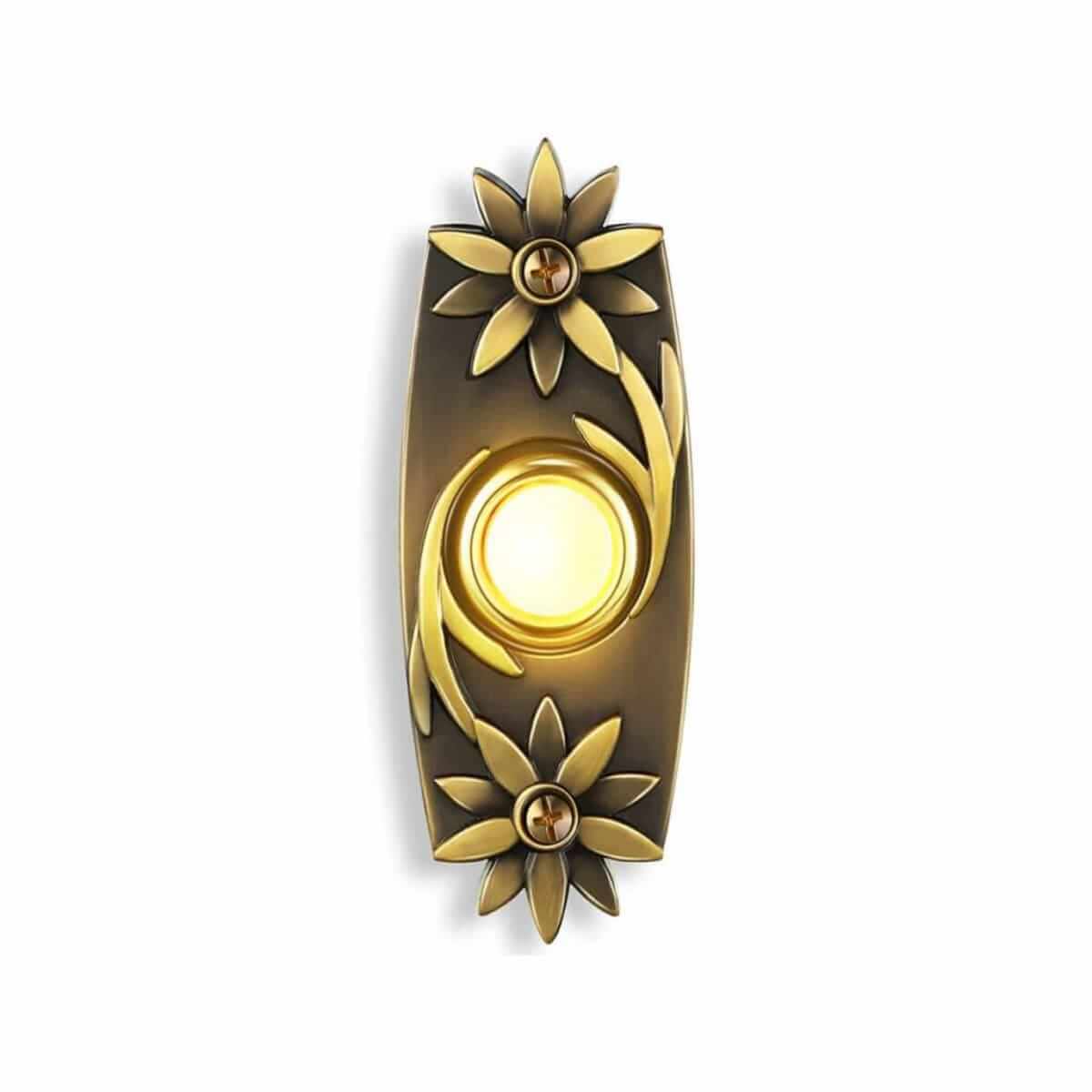 DH1641L Brass Lighted Doorbell Button With Florals on Top and Bottom