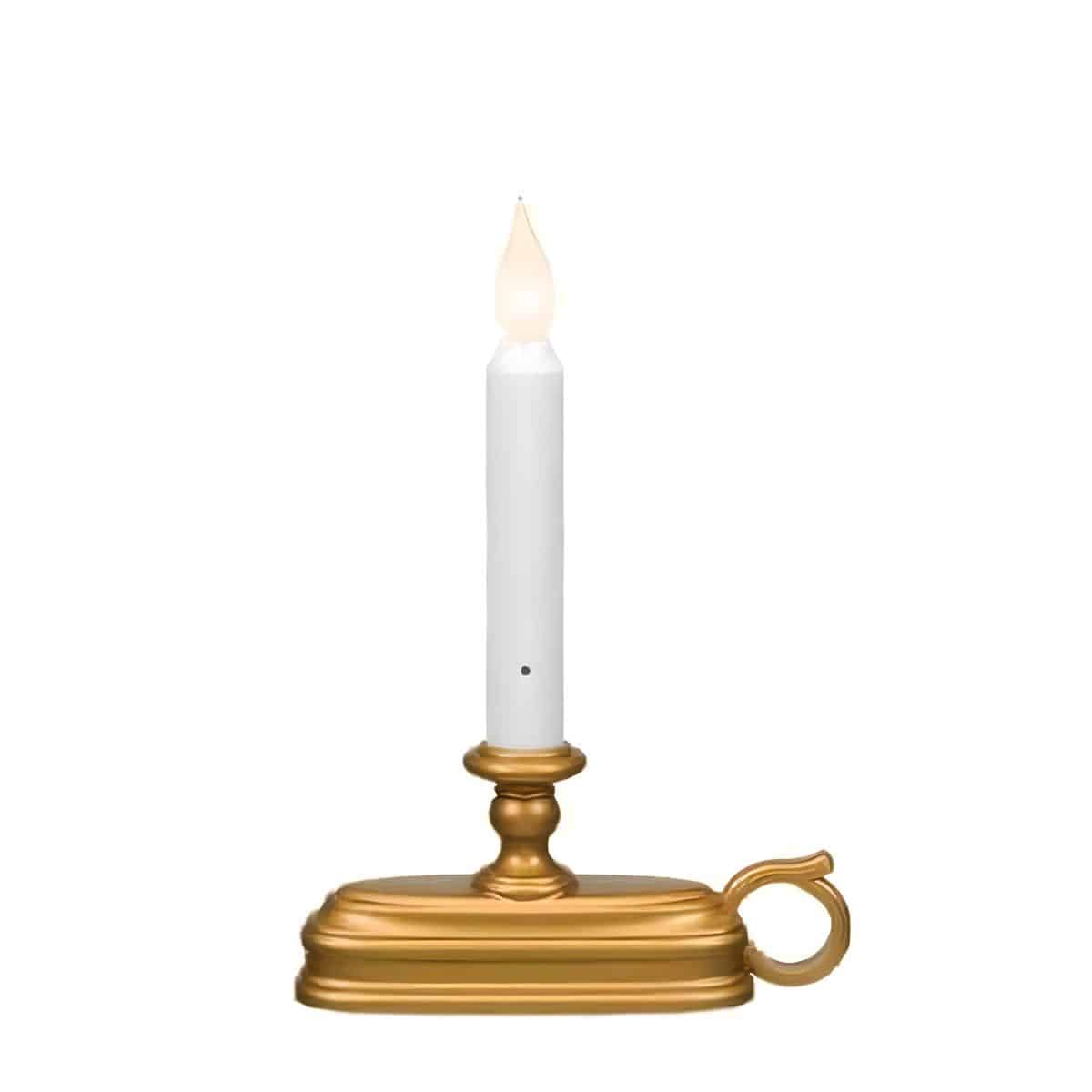 FPC1525B Single Tier Flameless LED Window Candle W/ White Flame in Aged Brass Base