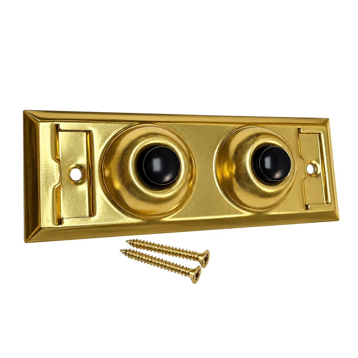 Lee Electric BC203 brass two-button doorbell plate with the two included brass mounting screws