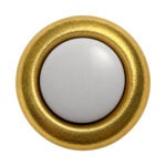 Lee Electric BC205B 5/8 inch doorbell button insert, front view with bright gold-tone rim and white push pad