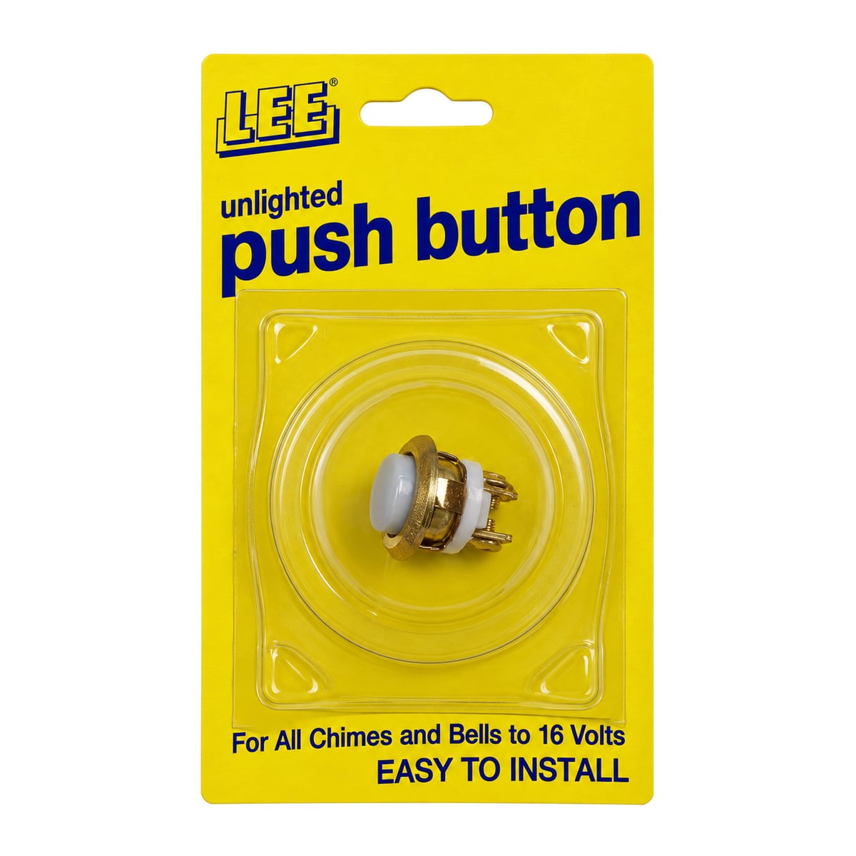 Lee Electric BC205B in its retail package, labeled unlighted push button for all chimes and bells to 16 volts