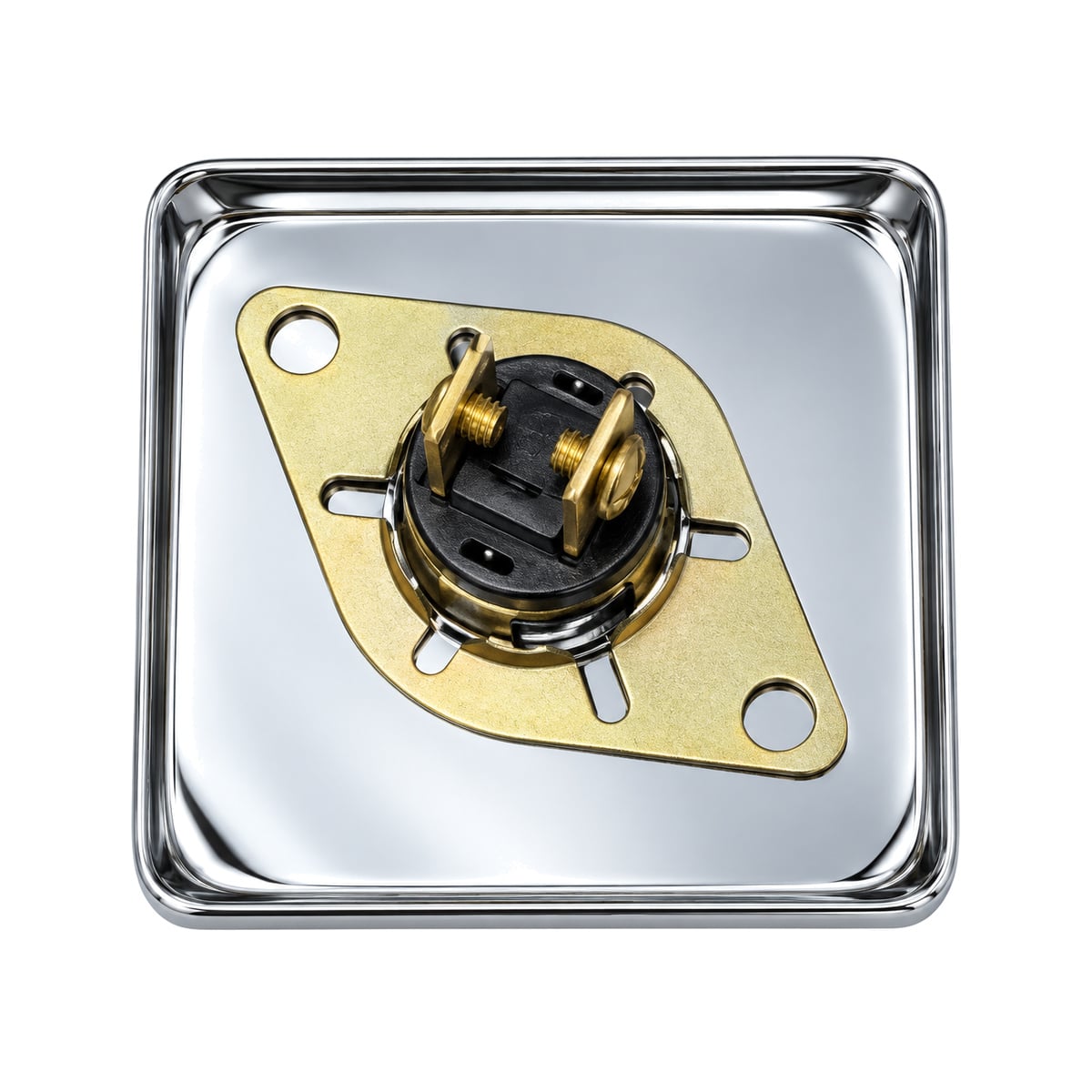 Back of the Lee Electric BC264LC showing the brass mounting bracket and the two screw terminals