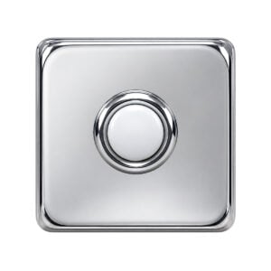 Lee Electric BC264LC square polished chrome lighted doorbell button, front view with white center button
