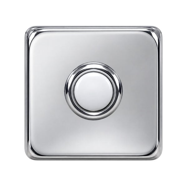 Lee Electric BC264LC square polished chrome lighted doorbell button, front view with white center button