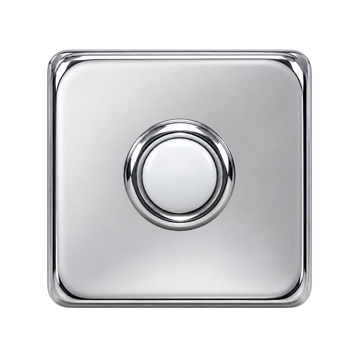 Lee Electric BC264LC square polished chrome lighted doorbell button, front view with white center button