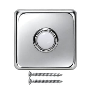 Lee Electric BC264LC chrome square doorbell button with the two included mounting screws