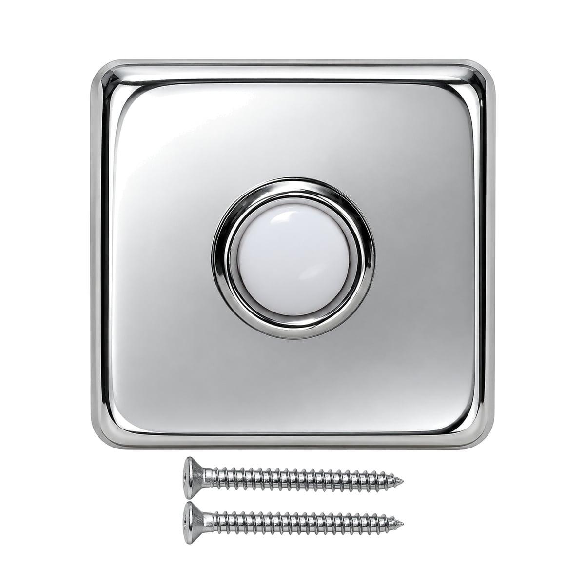 Lee Electric BC264LC chrome square doorbell button with the two included mounting screws