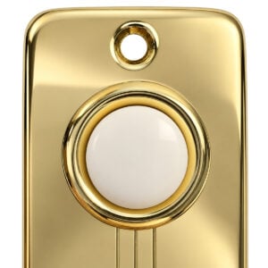 Close-up of the white lighted push button and gold ring on the Lee Electric BC267LG