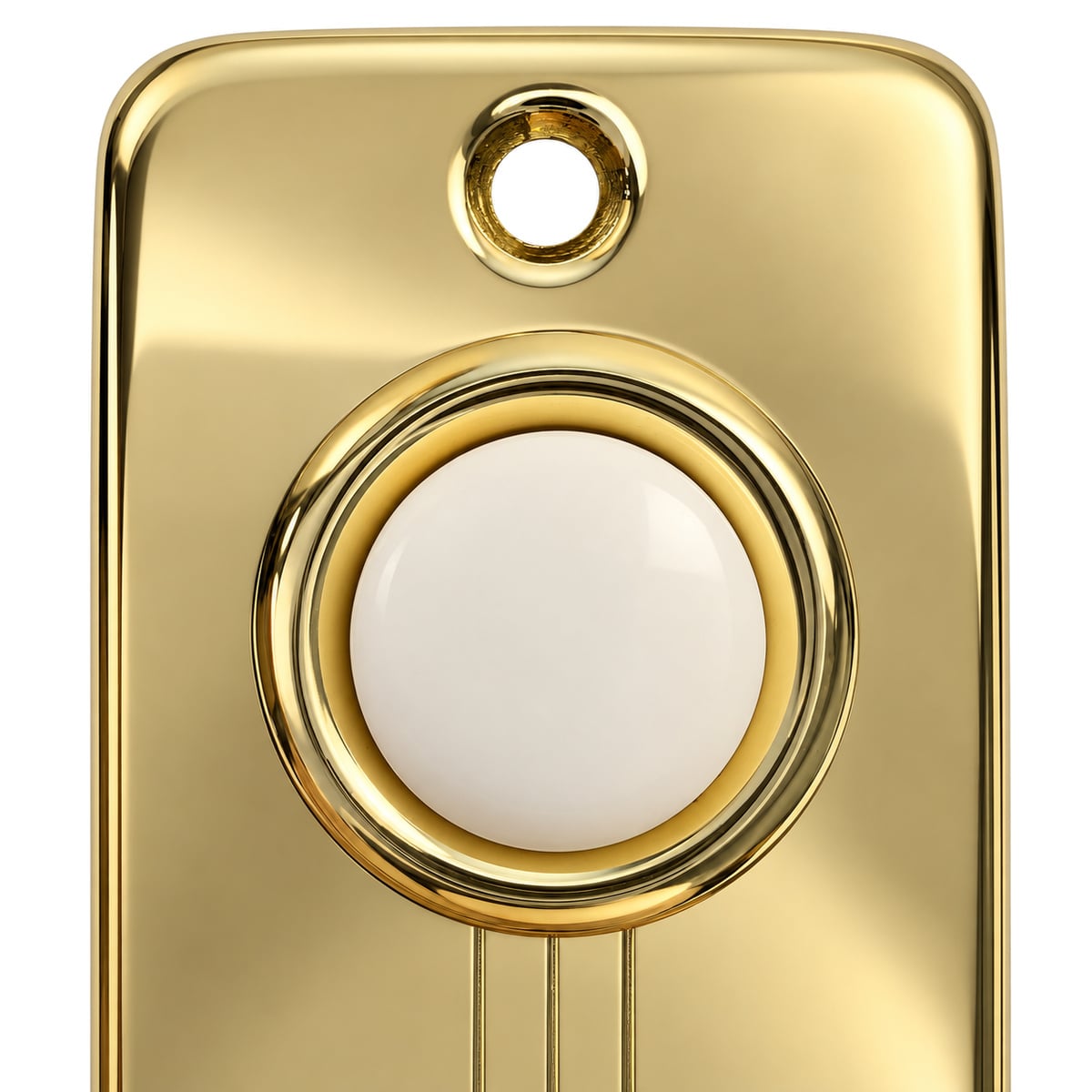 Close-up of the white lighted push button and gold ring on the Lee Electric BC267LG