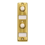 Lee Electric BC268LG two-family lighted doorbell button station in gold, front view with two white buttons and two name plate windows