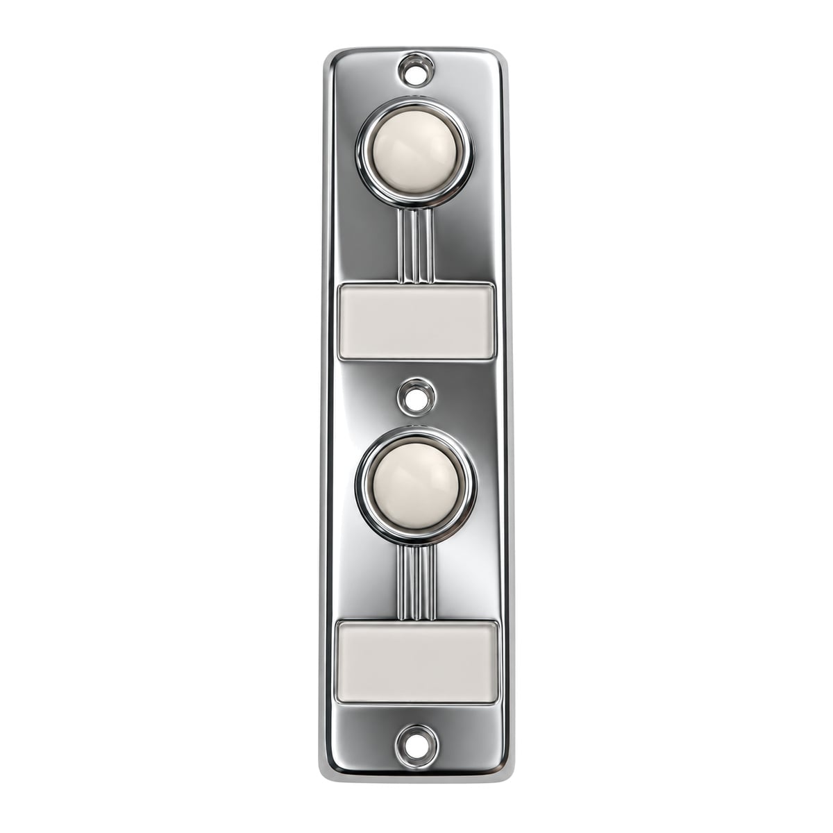 Lee Electric BC268LS two-family lighted doorbell button station in silver, front view with two white buttons and two name plate windows