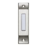 Lee Electric BC293LSS slim brushed stainless steel lighted doorbell button, front view with white rectangular button
