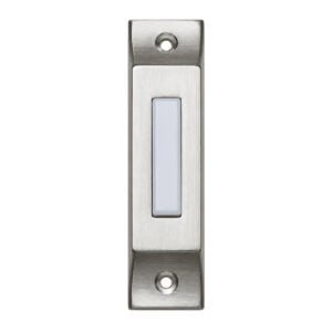 Lee Electric BC293LSS slim brushed stainless steel lighted doorbell button, front view with white rectangular button