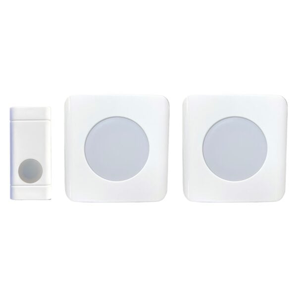 WC180-SS-DUO kit contents: one SS111 wireless push button and two SS155 plug-in strobe receivers